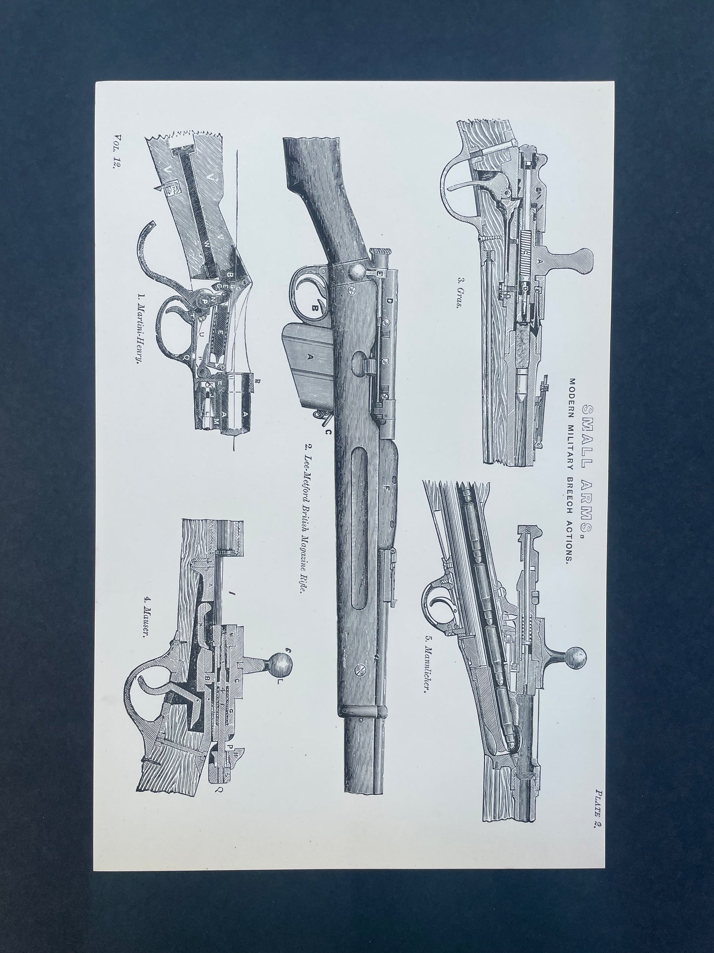 Antique Book Plate – 19th Century Modern Military Small Arms Illustration  – Original Engraving