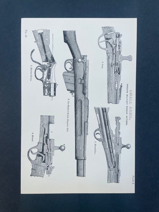 Antique Book Plate – 19th Century Modern Military Small Arms Illustration  – Original Engraving