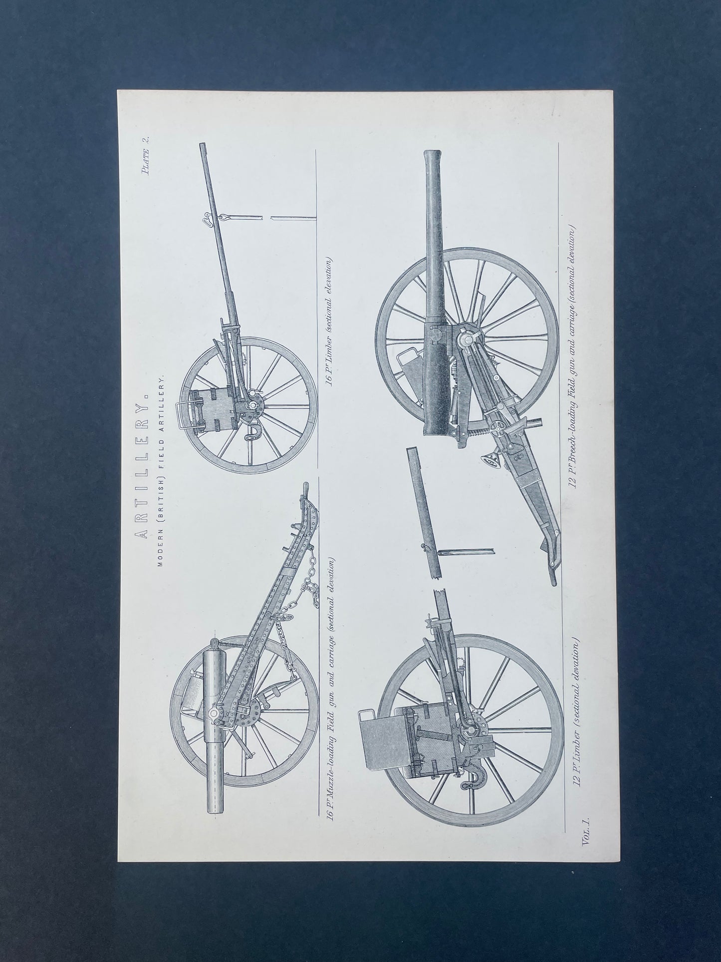 Antique Book Plate –  Modern Military Artillery Illustration  – Original Engraving