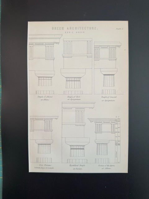 Antique Book Plate – 19th Century Greek Architecture Illustration Plate.2  – Original Engraving