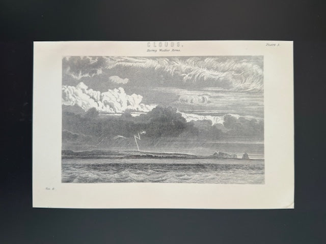 Antique Book Plate – 19th Century Clouds Illustration Plate.4 – Original Engraving