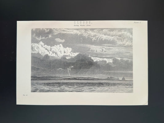 Antique Book Plate – 19th Century Clouds Illustration Plate.4 – Original Engraving