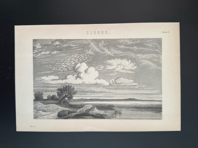 Antique Book Plate – 19th Century Clouds Illustration Plate.3 – Original Engraving