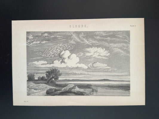 Antique Book Plate – 19th Century Clouds Illustration Plate.3 – Original Engraving