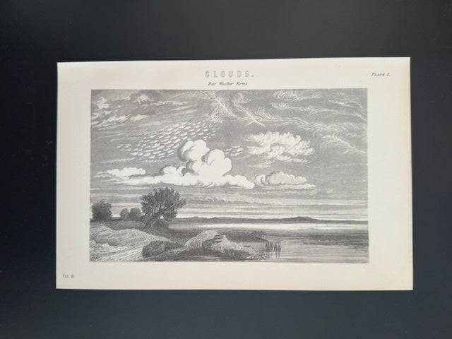Antique Book Plate – 19th Century Clouds Illustration Plate.2  – Original Engraving