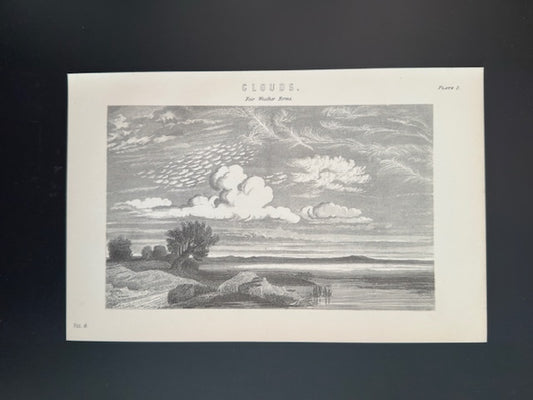 Antique Book Plate – 19th Century Clouds Illustration Plate.2  – Original Engraving